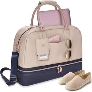 Caboodles Weekender Duffel Tan/Navy/Rose Gold Hardware